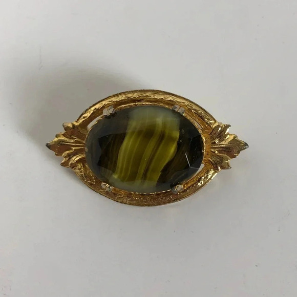 Vtg Tiger Eye  Brooch - Picture 1 of 9